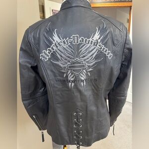 Harley-Davidson Black Leather Embroidered Wing Back Jacket